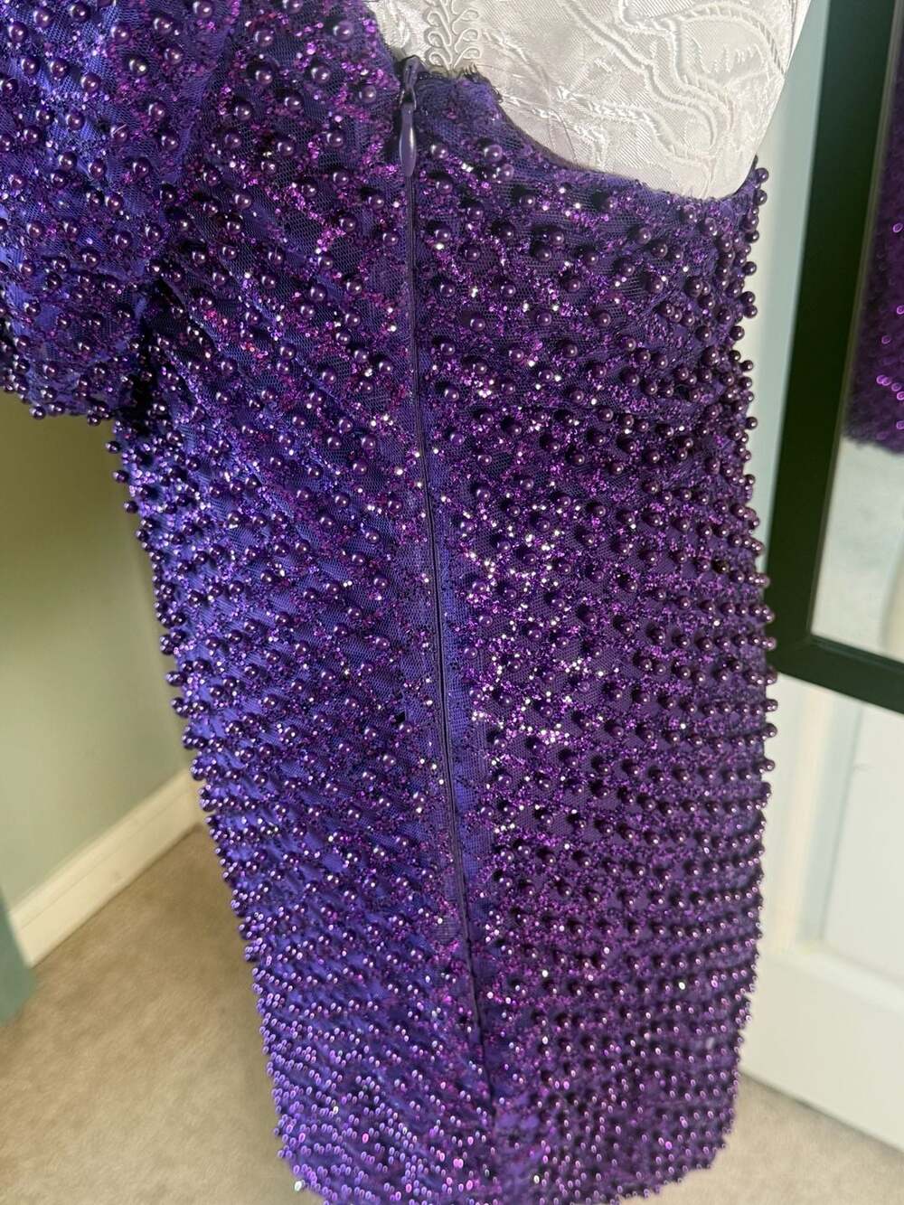 Oh Polly Purple Beaded Halter Mini Dress Y2K Party Club Bodycon Size UK 8 US 4 - Picture 8 of 11